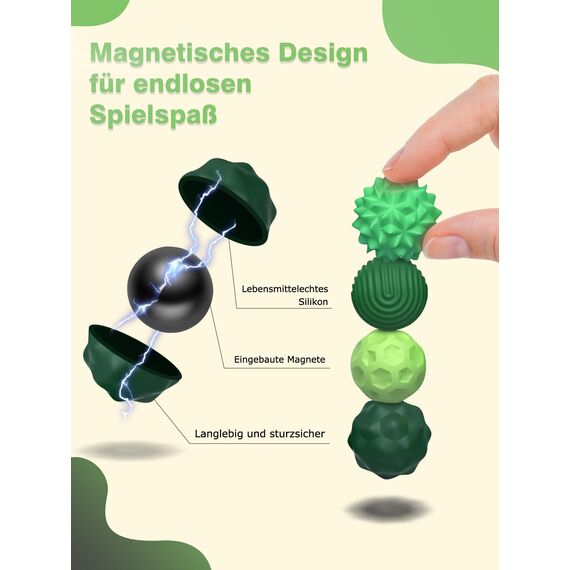 8 Stück Magnetische Fidget Toys, Magnetic Fidget Balls Magnetkugeln Stressball Silikon Magnetische Sensorik Bälle, Anti Stress Stimming Sensorik Spielzeug für Kinder & Erwachsene ADHS (Grün)