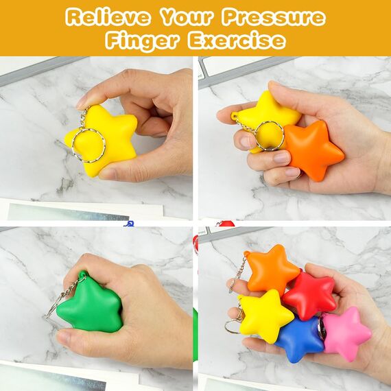 Ainiv 24 Stück Stern Antistressball, Stressbälle Schlüsselanhänger für Angst Abbauen Beruhigung Kinder Erwachsene Stern Schaum Antistressball für Schule Belohnung Student Party Tasche Füllstoffe
