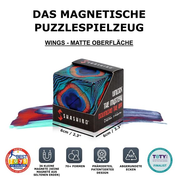 Shashibo Cube Formveränderungs-Würfel, preisgekrönter, patentierter Fidget-Würfel mit 36 Seltenerd-Magneten, lässt sich in über 100 Formen verwandeln (Original Serie – Flügel)