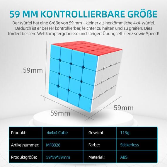 Speed Zauberwürfel Stickerless – Profi-Würfel mit Ultra-Glattem Drehen, Lebendigen Farben & Langlebiger Haltbarkeit – Schneller als das Original (4x4x4)