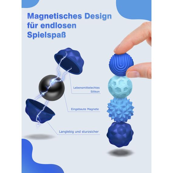 8 Stück Magnetische Fidget Toys, Magnetic Fidget Balls Magnetkugeln Stressball Silikon Magnetische Sensorik Bälle, Anti Stress Stimming Sensorik Spielzeug für Kinder & Erwachsene ADHS (Blau)