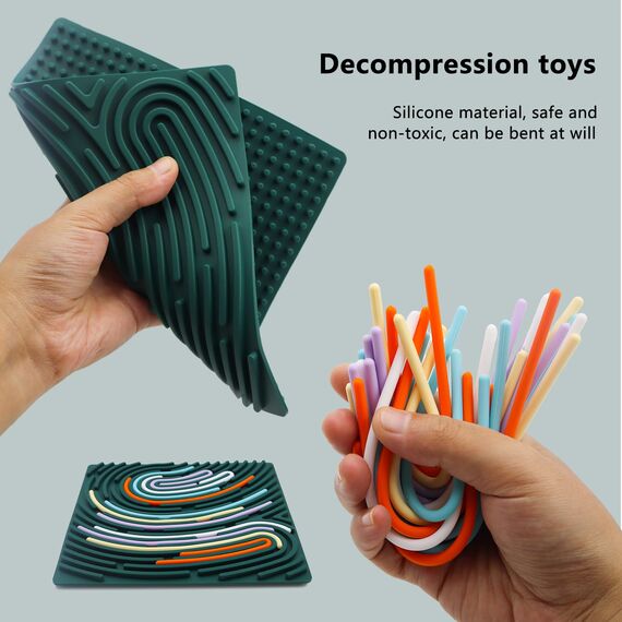 BEELUKY Sensorik Activity Board Quadrat Spielzeug Activity Board Sensorisches Aktivitätstafel Sensorik Spielzeug mit Reisetasche 20 Silikonstreifen für Kinder ab 3 Jahr Erwachsene Stressabbau