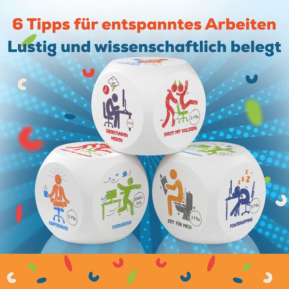 GLÜCKSGUT® Anti-Stress-Würfel | Piktogramme | Lustiger Stresswürfel | 6 Motive, Geschenkbox & Anleitung | Spielzeug für Stressabbau, Kollegen & Büro Geschenk