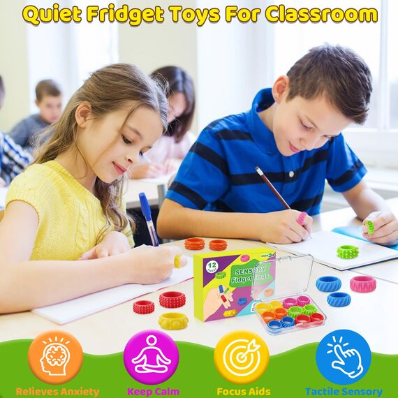 12 Stück Fidget Ring Toys für Kinder Erwachsene, Sensorik Autismus für Spielzeug, Anti Stress Autis-mus AD-HD Beruhigend Toys, Zappelspielzeuge für Kinder, Sensorik Autismus für Spielzeug