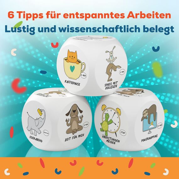 GLÜCKSGUT® Anti-Stress-Würfel | 2er Pack Tierische Pause | Lustiger Stresswürfel | 6 Motive, Geschenkbox & Anleitung | Spielzeug für Stressabbau, Kollegen & Büro Geschenk