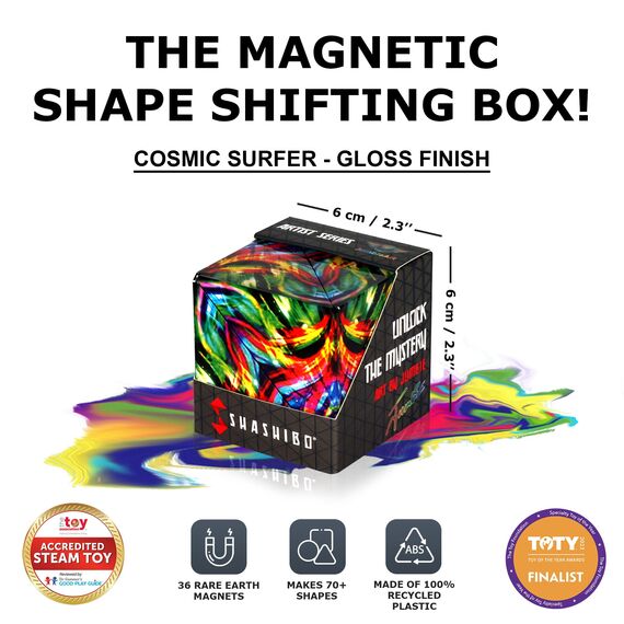 Shashibo Formwechsel-Box – Preisgekrönter, patentierter Zappelwürfel mit 36 Seltenerdmagneten – lässt Sich in über 100 Formen verwandeln (Artist Series - Cosmic Surfer)