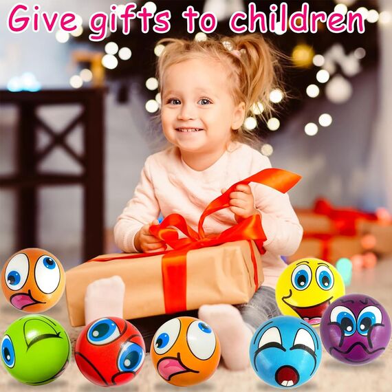 24 Stück Anti-Stressball 5cm Lustige Gesichter Mini Smile Ball Mini Ball aus Schaumstoff Verschiedene Emoticons für Kinder und Erwachsene