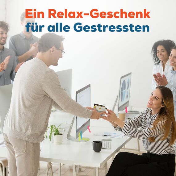 GLÜCKSGUT® Anti-Stress-Würfel | 2er Pack Chill Out | Lustiger Stresswürfel | 6 Motive, Geschenkbox & Anleitung | Spielzeug für Stressabbau, Kollegen & Büro Geschenk