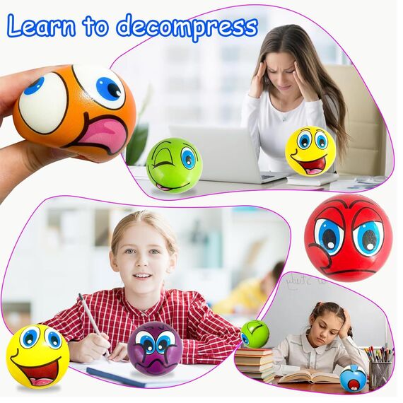 24 Stück Anti-Stressball 5cm Lustige Gesichter Mini Smile Ball Mini Ball aus Schaumstoff Verschiedene Emoticons für Kinder und Erwachsene