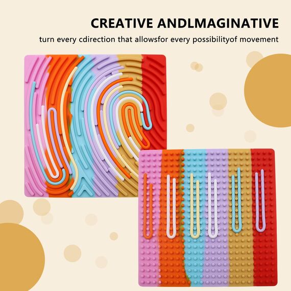 BEELUKY Sensorik Activity Board Quadrat Spielzeug Activity Board Sensorisches Aktivitätstafel Sensorik Spielzeug mit Reisetasche 20 Silikonstreifen für Kinder Erwachsene Stressabbau(Regenbogenfarben)