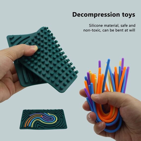 BEELUKY Sensorik Activity Board Spielzeug Activity Board Sensorisches Aktivitätstafel Sensorik Spielzeug mit Reisetasche 20 Silikonstreifen für Kinder ab 3 Jahr Erwachsene Stressabbau(Dark Green)