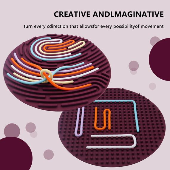 BEELUKY Sensorik Activity Board Runden Spielzeug Activity Board Sensorisches Aktivitätstafel Sensorik Spielzeug mit Reisetasche 20 Silikonstreifen für Kinder ab 3 Jahr Erwachsene Stressabbau(Rotwein)