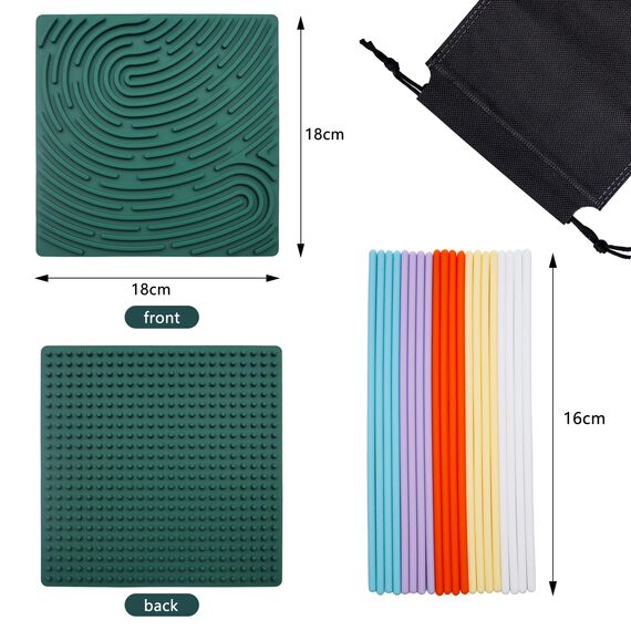 BEELUKY Sensorik Activity Board Quadrat Spielzeug Activity Board Sensorisches Aktivitätstafel Sensorik Spielzeug mit Reisetasche 20 Silikonstreifen für Kinder ab 3 Jahr Erwachsene Stressabbau