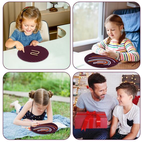 BEELUKY Sensorik Activity Board Runden Spielzeug Activity Board Sensorisches Aktivitätstafel Sensorik Spielzeug mit Reisetasche 20 Silikonstreifen für Kinder ab 3 Jahr Erwachsene Stressabbau(Rotwein)