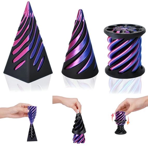 Impossible Cone (3PCS), 3D-Druck Spiral Cone Fidget Toy, Pyramid Spirale Spielzeug Passthrough Sculpture, Skulptur Stress Relief Desktop Dekorationen Spielzeug für Kinder Erwachsene Geschenk (Purple)