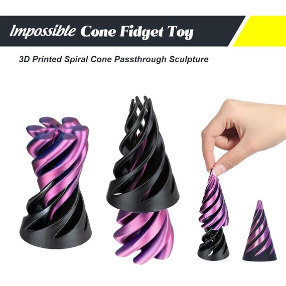 Impossible Cone (3PCS), 3D-Druck Spiral Cone Fidget Toy, Pyramid Spirale Spielzeug Passthrough Sculpture, Skulptur Stress Relief Desktop Dekorationen Spielzeug für Kinder Erwachsene Geschenk (Purple)