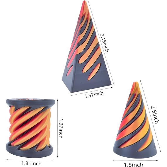 Impossible Cone (3PCS), 3D-Druck Spiral Cone Fidget Toy, Pyramid Spirale Spielzeug Passthrough Sculpture, Skulptur Stress Relief Desktop Dekorationen Spielzeug für Kinder Erwachsene Geschenk (Gold)