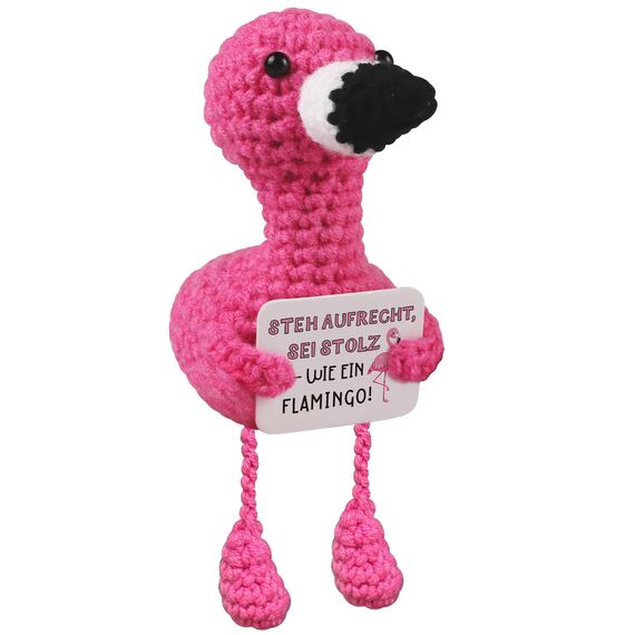 WenmthG Pocket Hug Flamingo Glücksbringer Deutsch Dankeschön Geschenke für Freund Kollegin Frauen Männer, Gestrickte Flamingo Anti Stress Geschenke Positive Kartoffel Deutsch Ersatz - 1 St