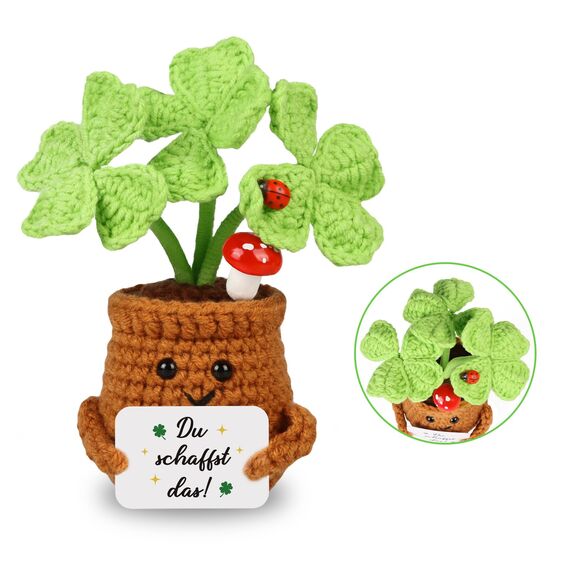 WenmthG Kleiner Glücksbringer Gestrickte Vierblättriges Kleeblatt Ermutigende Geschenke, Dankeschön Geschenke Positive Kartoffel Deutsch Ersatz