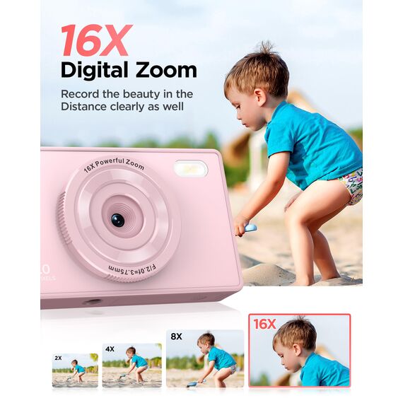 48MP Digitalkamera Kinder Fotokamera: 64GB Anti-Shake Kinderkamera Foto Vlogging Fotoapparat für YouTube 16X Digital Zoom Appareil Foto Serienaufnahme Selfie Kompaktkamera für Fotografie