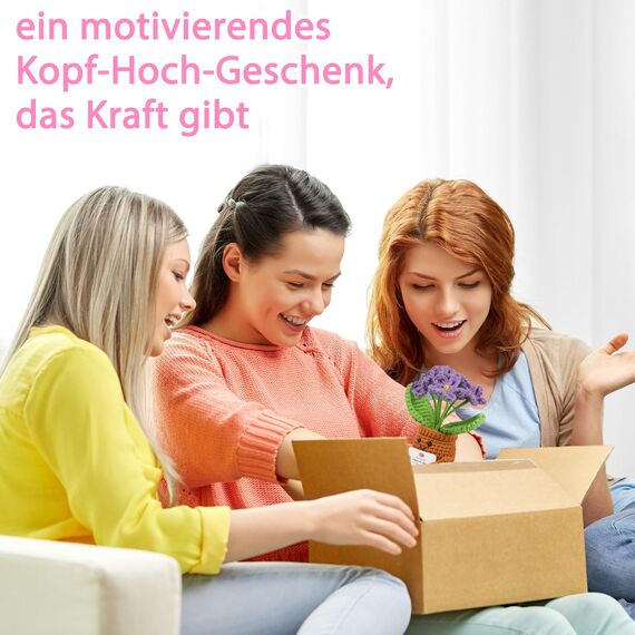 WenmthG Gestrickte Lila Vergissmeinnicht Deutsch Glücksbringer Anti Stress Kleines Geschenk für Schwester Freundin Frauen Kollegen Freunde, Positive Kartoffel Deutsch Ersatz