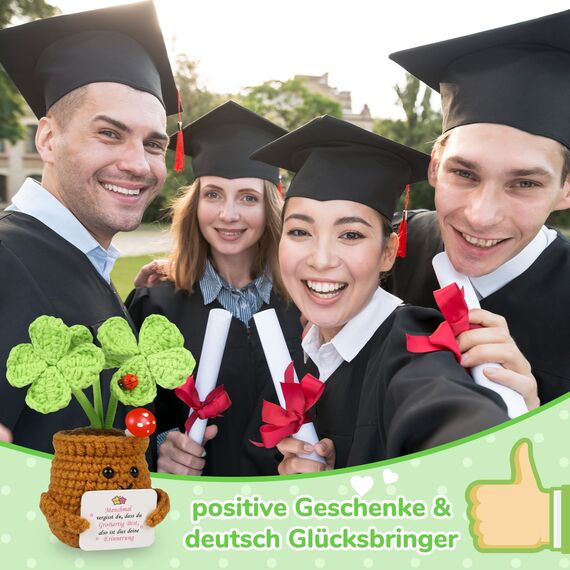 WenmthG Geschenke Für Frauen Gestrickte Vierblättriges Kleeblatt Deutsch Glücksbringer Anti Stress Kleines Geschenk für Schwester Freundin Kollegen Freunde Positive Kartoffel Deutsch Ersatz