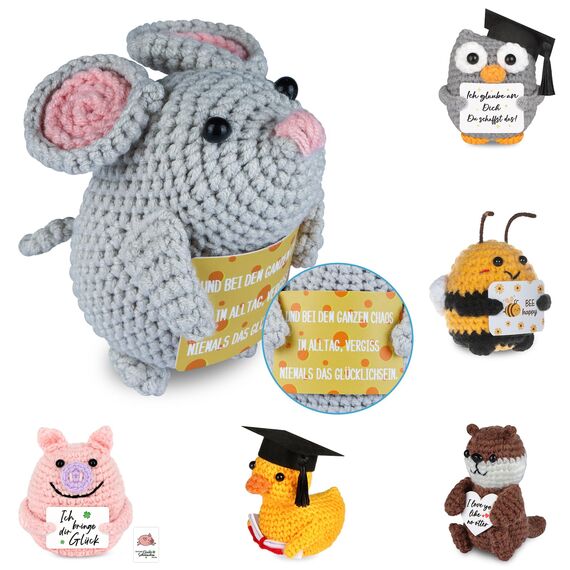 WenmthG Glücksbringer Pocket Hug Maus Kartoffel - Mutmacher, Gute Besserung, Positives Geschenk mit Maus-Puppe