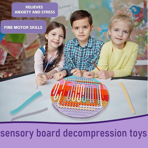 HUKUMA Sensorik Spielzeug Activity Board,Silicone Sensory Fidget Toys,Doppelseitiges Spielzeug Zur Autismus, Stress, ADHD, Anxiety Spiele Play Toy Für Kinder ab 3 Jahr, mit Reisetasche & 20 Schnüren