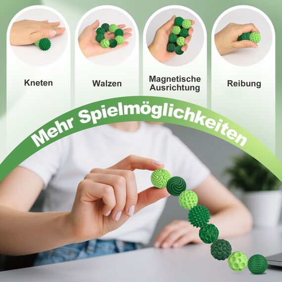 Zingbee 8 Stück Magnetische Fidget Toys, Silikon Magnetkugeln Anti-Stress Bälle, Sensorik Spielzeug für Erwachsene und Kinder, Sensorische Magnetische Kugeln Set, Stressabbau und Entspannung（Grün）