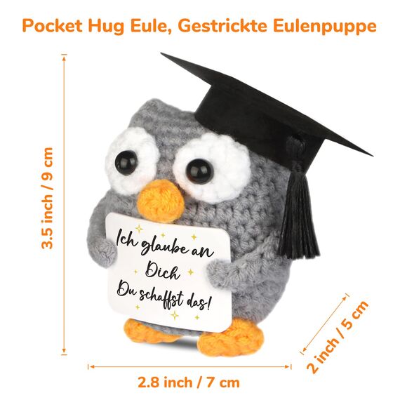 Gestrickte Eule Positive Geschenke Pocket Hug Eule, Mutmacher und Glücksbringer für Prüfungen - 1 St