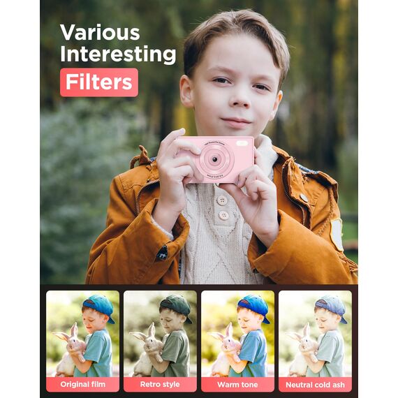 48MP Digitalkamera Kinder Fotokamera: 64GB Anti-Shake Kinderkamera Foto Vlogging Fotoapparat für YouTube 16X Digital Zoom Appareil Foto Serienaufnahme Selfie Kompaktkamera für Fotografie