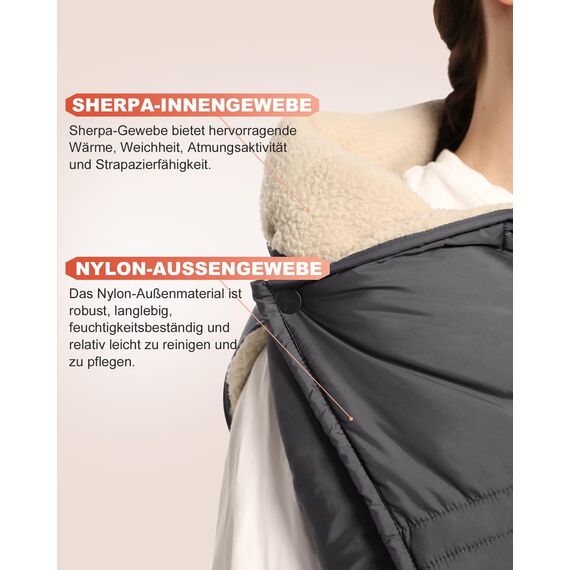 FERNIDA Kabellos Beheizbare Decke mit Akku, Wärme Elektrische Akku Heizdecke, Klein Winter Wearable Heated throw Blanket Extra Warm, 3 Temperaturstufen, Schwarz