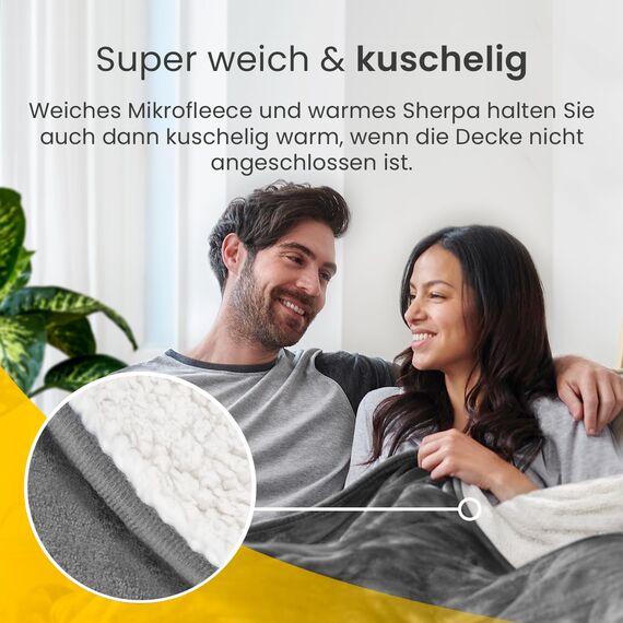 Cosi Home Heizdecke 180x130 cm - Elektrische Wärmedecke mit Abschaltautomatik, Überhitzungsschutz, Waschbar, Kuscheliges Sherpa & Fleece, 10 Heizstufen mit digitaler Fernbedienung - Grau