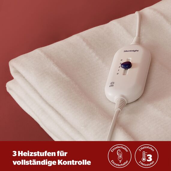 Silentnight Comfort Control Wärmeunterbett 140x150cm | Heizdecke Bett mit 3 Heizstufen, Ultraschnelles, Aufheizen Elastische Bander Waschmaschinen Waschbar | Heizunterlage Bett Heizmatte | 140x150cm