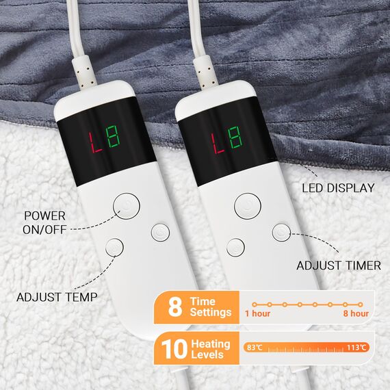 Qieryun Heizdecke Mit Abschaltautomatik, Heizdecke 150x180CM 10 Heizstufen und 8h Auto-Off Gürtel Überhitzungsschutz, Flanell-Bezug maschinenwaschbar, Heißdecken für Schlafzimmer, Wohnzimmer, Büro