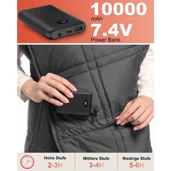 FERNIDA Kabellos Beheizbare Decke mit Akku, Wärme Elektrische Akku Heizdecke, Klein Winter Wearable Heated throw Blanket Extra Warm, 3 Temperaturstufen, Schwarz