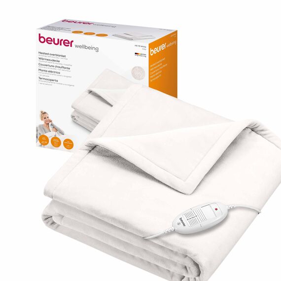 Beurer HD 75 Heizdecke, kuschelige Wärmedecke mit 6 Temperaturstufen, Sicherheitssystem und Abschaltautomatik, maschinenwaschbar, Weiß, 180 x 130 cm