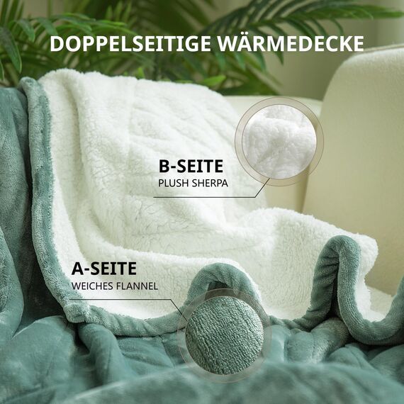 GOTCOZY Heizdecke 130x160 cm - Weicher seidiger Plüsch Wärmedecke Heizdecke 9 Heizstufen und 10 Stunden Auto-Off-Timer Überhitzungsschutz Kuscheldecke für Bett&Büro Waschbar(Grün)