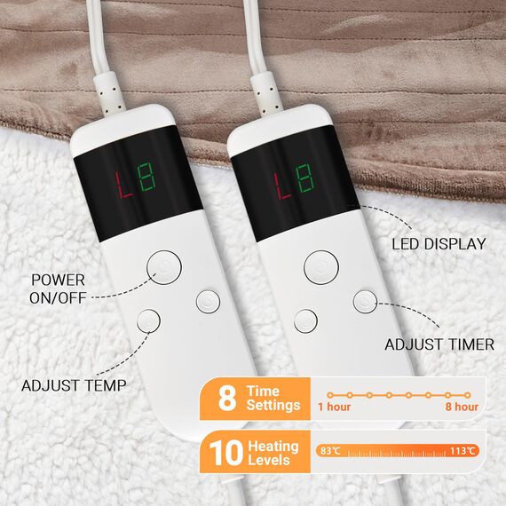 Qieryun Heizdecke Mit Abschaltautomatik, Heizdecke 150x180CM 10 Heizstufen und 8h Auto-Off Gürtel Überhitzungsschutz, Flanell-Bezug maschinenwaschbar, Heißdecken für Schlafzimmer, Wohnzimmer, Büro