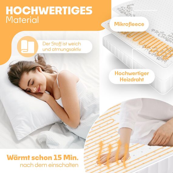 KESSER® Wärmeunterbett 150x80cm mit Abschaltautomatik Fernbedienung | Heizdecke mit 3 Temperaturstufen | Wärmebettunterlage fürs Bett Matratzenheizung | Wärmedecke aus weichem Vlies Heizkissen Weiß