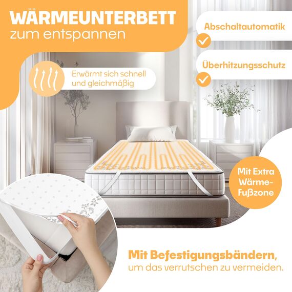 KESSER® Wärmeunterbett 150x80cm mit Abschaltautomatik Fernbedienung | Heizdecke mit 3 Temperaturstufen | Wärmebettunterlage fürs Bett Matratzenheizung | Wärmedecke aus weichem Vlies Heizkissen Weiß