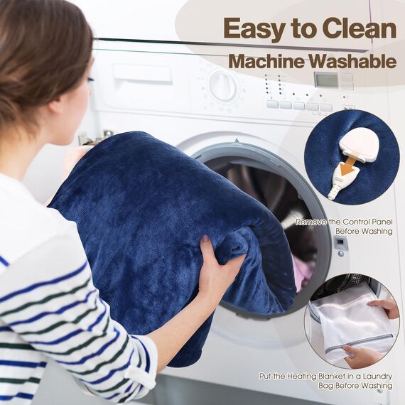 OneAmg Heizdecke mit Abschaltautomatik, 155 x 180cm 10-Stunden-Timer und 6 Heizstufen, Wärmedecke Elektrisch- Mit Digitaler Fernbedienung, Maschinenwaschbar,Heated Blanket Blue