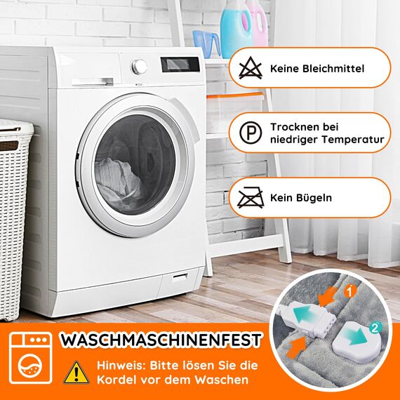 Heizdecke mit Abschaltautomatik, 200x180cm 10 Heizstufen 1~9 Stunden Auto-Off-Timer Überhitzungsschutz, Elektrische Wärmedecke Bett Wärme Decke ETL für Home & Office Schnelle Flanell Waschbar Grau