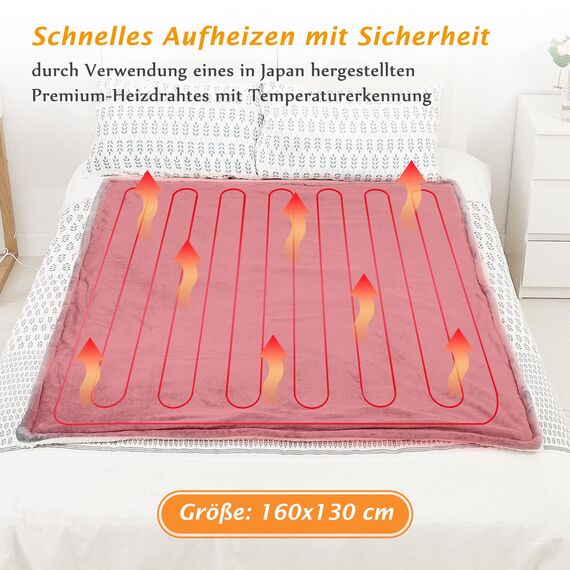 Mia&Coco Heizdecke mit Abschaltautomatik, 10 Heizstufen Up-to-9 Stunden Auto-Off-Timer Überhitzungsschutz, Elektrische Wärmedecke Bett Wärme Decke ETL-Zertifiziert für Home & Office Flanell Waschbar