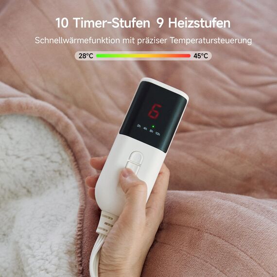 GOTCOZY Heizdecke 150x200 cm-Weicher seidiger Plüsch Wärmedecke Heizdecke 9 Heizstufen und 10 Stunden Auto-Off-Timer Überhitzungsschutz CE-Zertifiziert Kuscheldecke für Bett&Büro Waschbar(Rosen Staub)