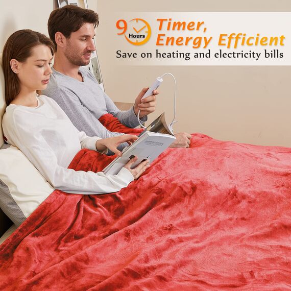 Mia&Coco Heizdecke mit Abschaltautomatik, 180x200cm, 10 Heizstufen Up-to-9 Stunden Auto-Off-Timer Überhitzungsschutz, Elektrische Wärmedecke Waschbar, Rot