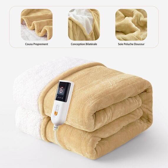 GOTCOZY Heizdecke 130x160 cm -Weicher seidiger Plüsch Wärmedecke Heizdecke 9 Heizstufen und 10 Stunden Auto-Off-Timer Überhitzungsschutz Kuscheldecke für Bett&Büro Waschbar(Gelb)