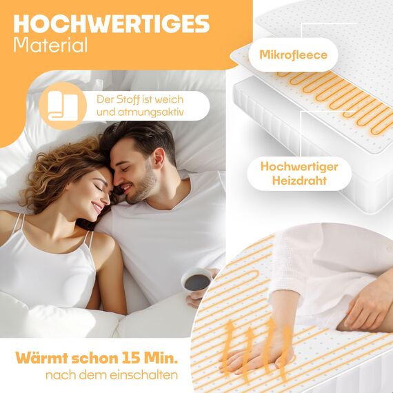 KESSER® Doppel-Wärmeunterbett 160x140cm mit Abschaltautomatik 2 Temperaturzonen Fernbedienung | Heizdecke mit 3 Temperaturstufen | Wärmebettunterlage fürs Bett | Wärmedecke aus weichem Vlies Weiß