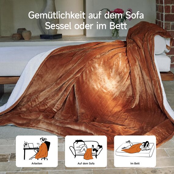 GOTCOZY Heizdecke 150x200 cm - Weicher seidiger Plüsch Wärmedecke Heizdecke 9 Heizstufen und 10 Stunden Auto-Off-Timer Überhitzungsschutz CE-Zertifiziert Kuscheldecke für Bett&Büro Waschbar(Kekse)