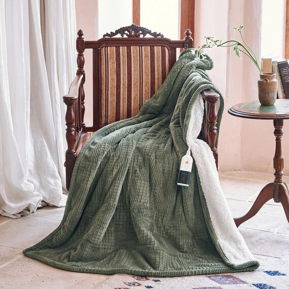 Texciting heizdecke 130X160 cm-Wärmedecke heizdecke mit 9 Heizstufen-10 Stunden Auto Off Überhitzungsschutz Maschinenwaschbar (Graugrün)